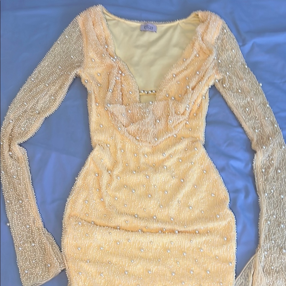 Elegant Beaded Cream Dress